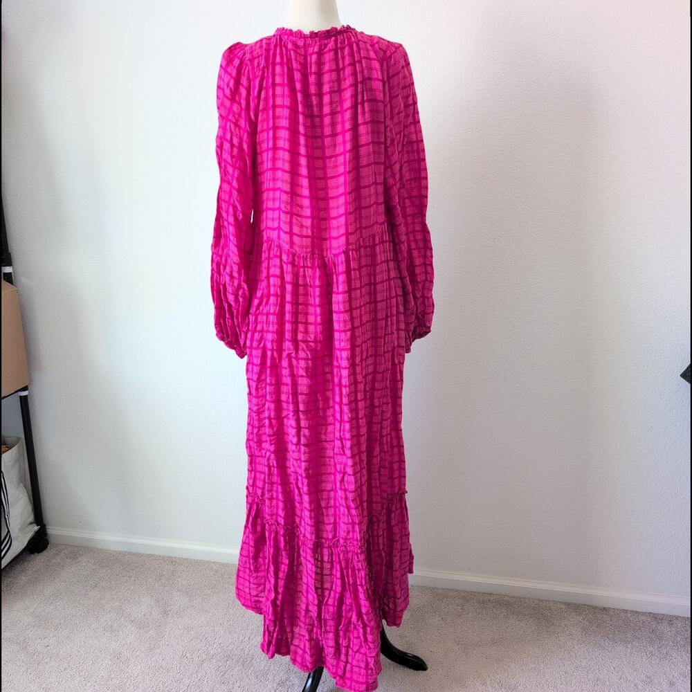 Free People Maxi Dress Womens Small Edie Hot Pink Shirtdress Ruffle Boho Whimsy - Picture 9 of 12